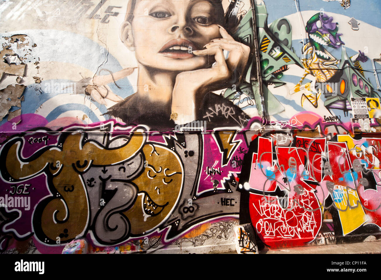 Graffiti and street art in Brick Lane, East London, UK Stock Photo