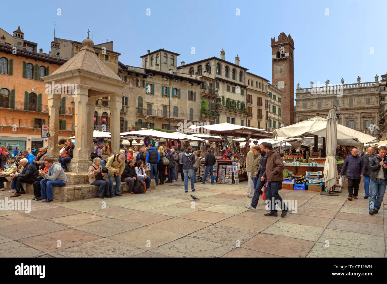 Piazza Erbe, Verona, Veneto, Italy Stock Photo