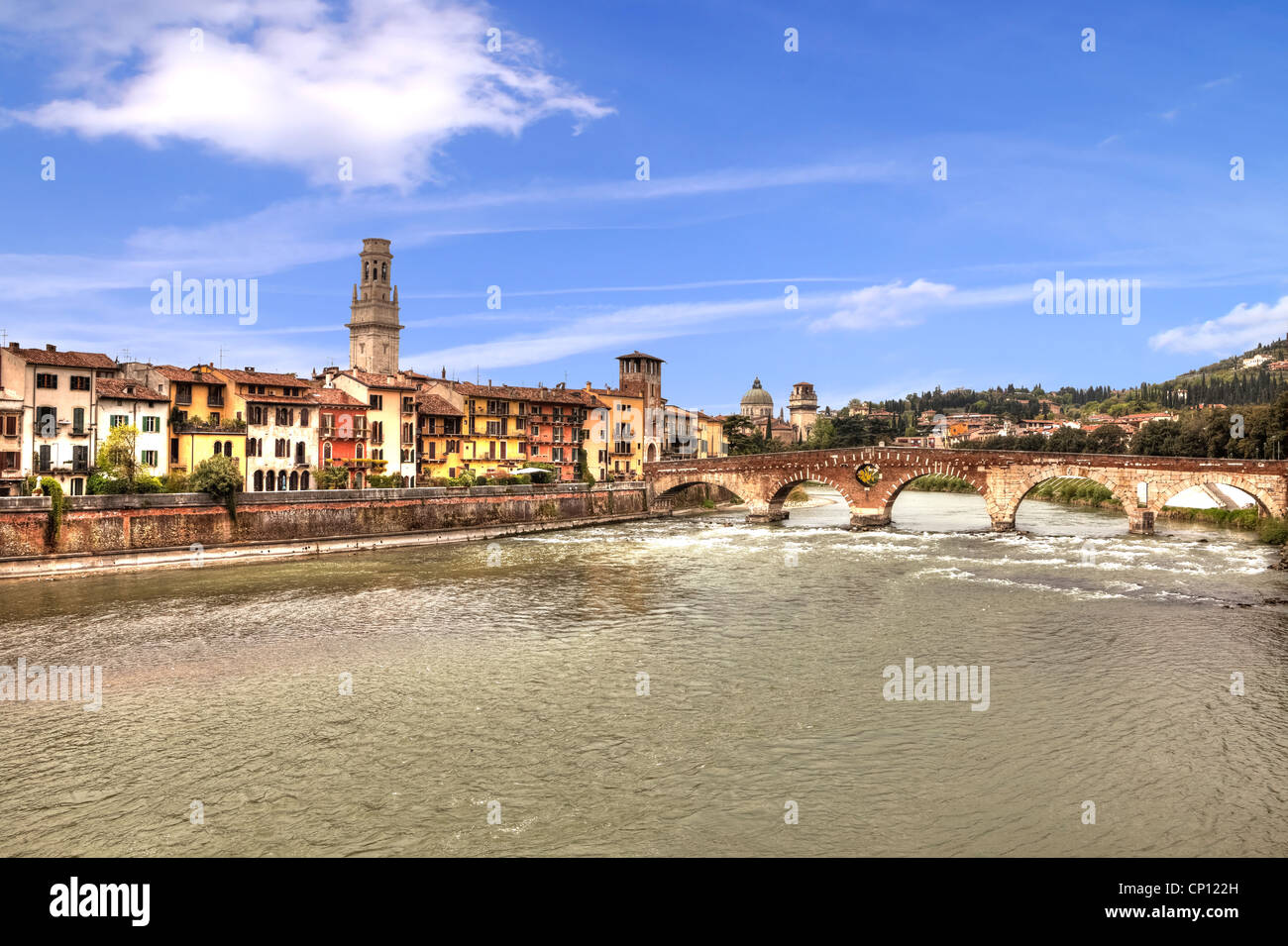 Ponte Pietra, Cathedral, San Giorgio in Braida, Verona, Veneto, Italy Stock Photo