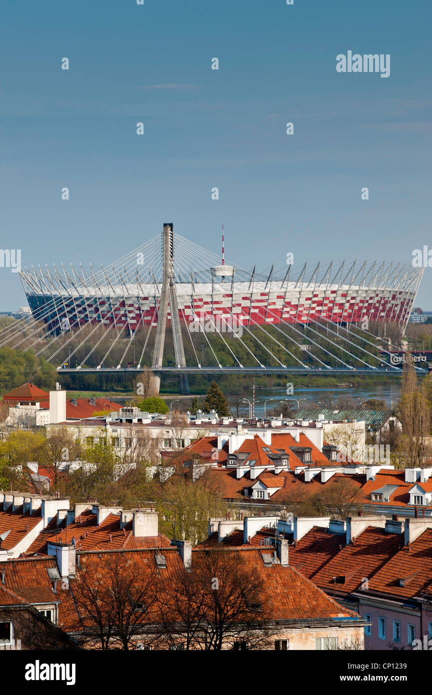 View of National Stadium and rooftops, Warsaw, Poland Stock Photo