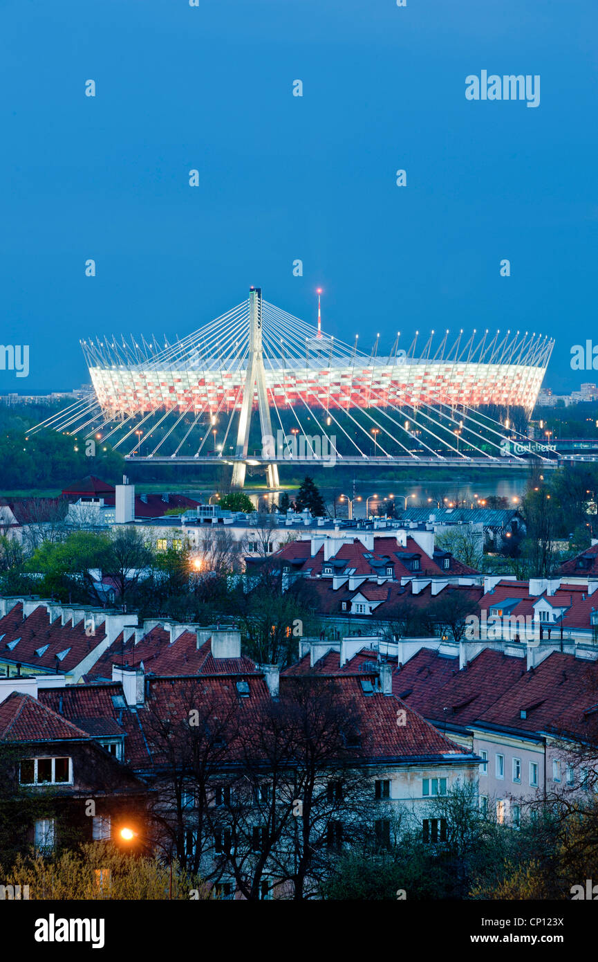 View of National Stadium at night, Warsaw, Poland Stock Photo