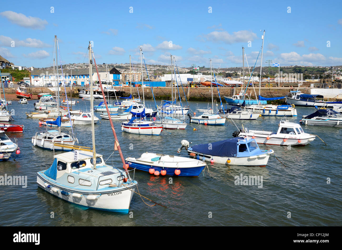 Boats at high tide in the harbour at paignton in devon, england, uk