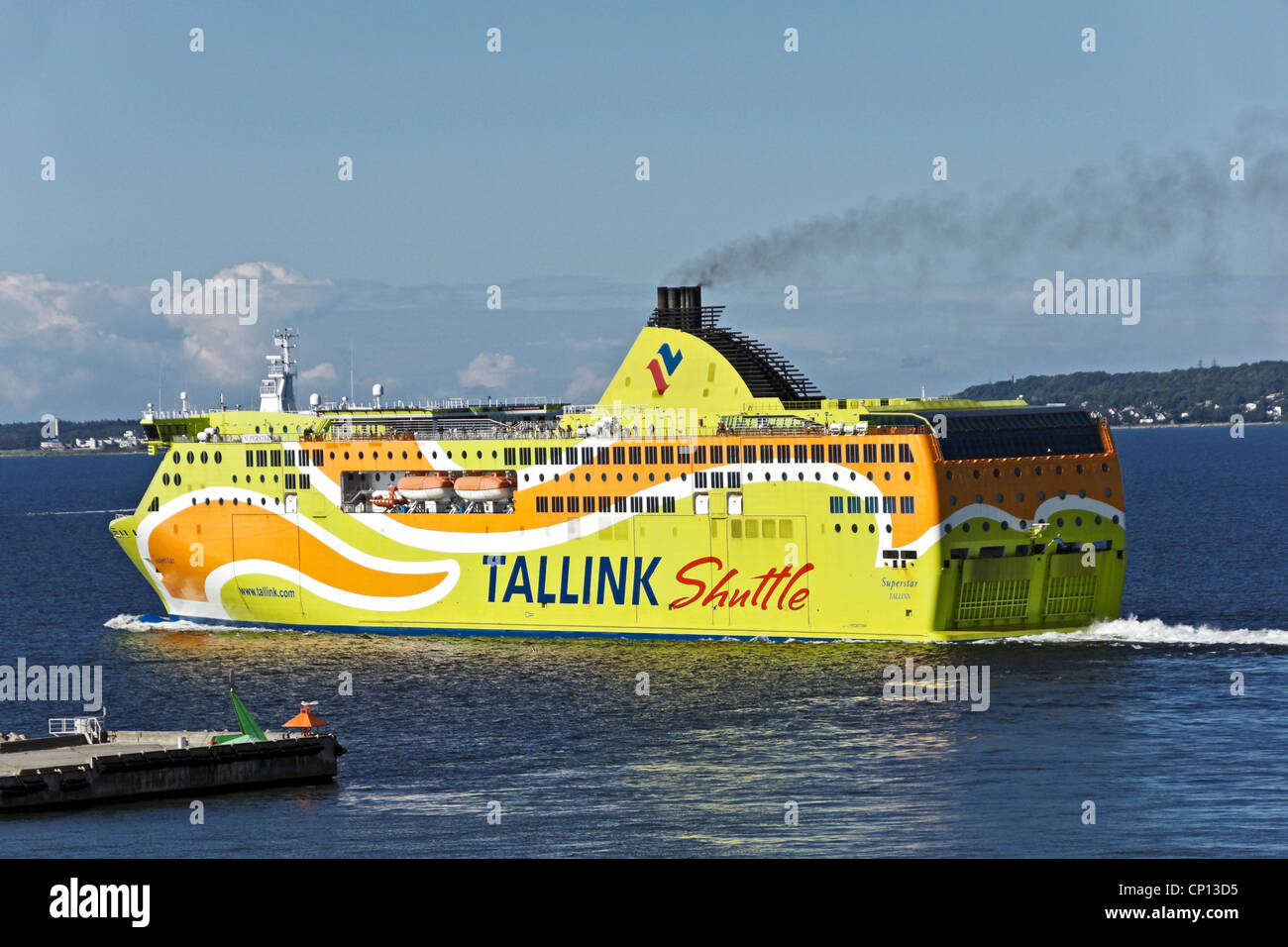 Tallink owned car and passenger ferry Superstar leaving Tallinn harbour in Estonia Stock Photo