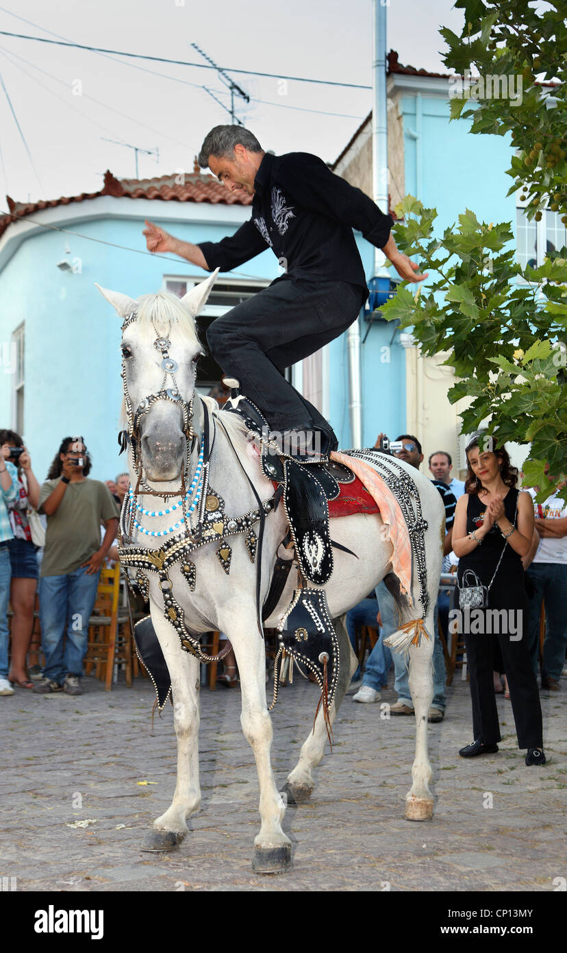 The "Horse dance" part of the "Feast of the Bull", that lasts 3 days, in Pigi village, Lesvos