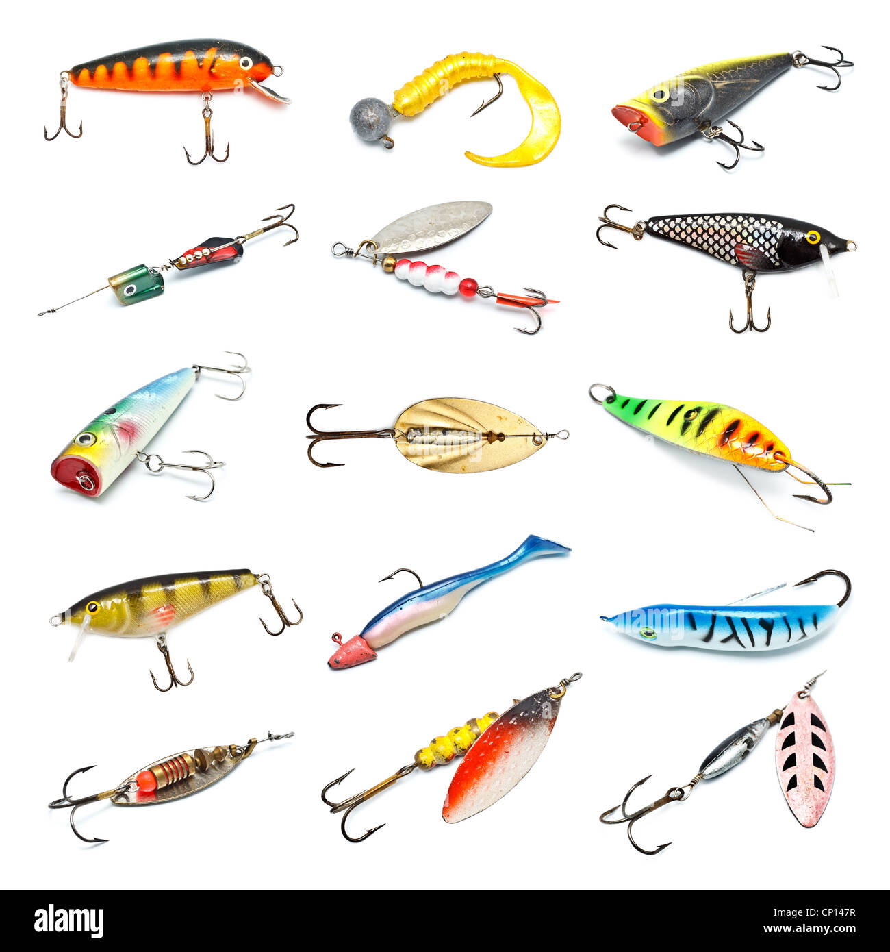 different fishing baits isolated on white background Stock Photo Alamy