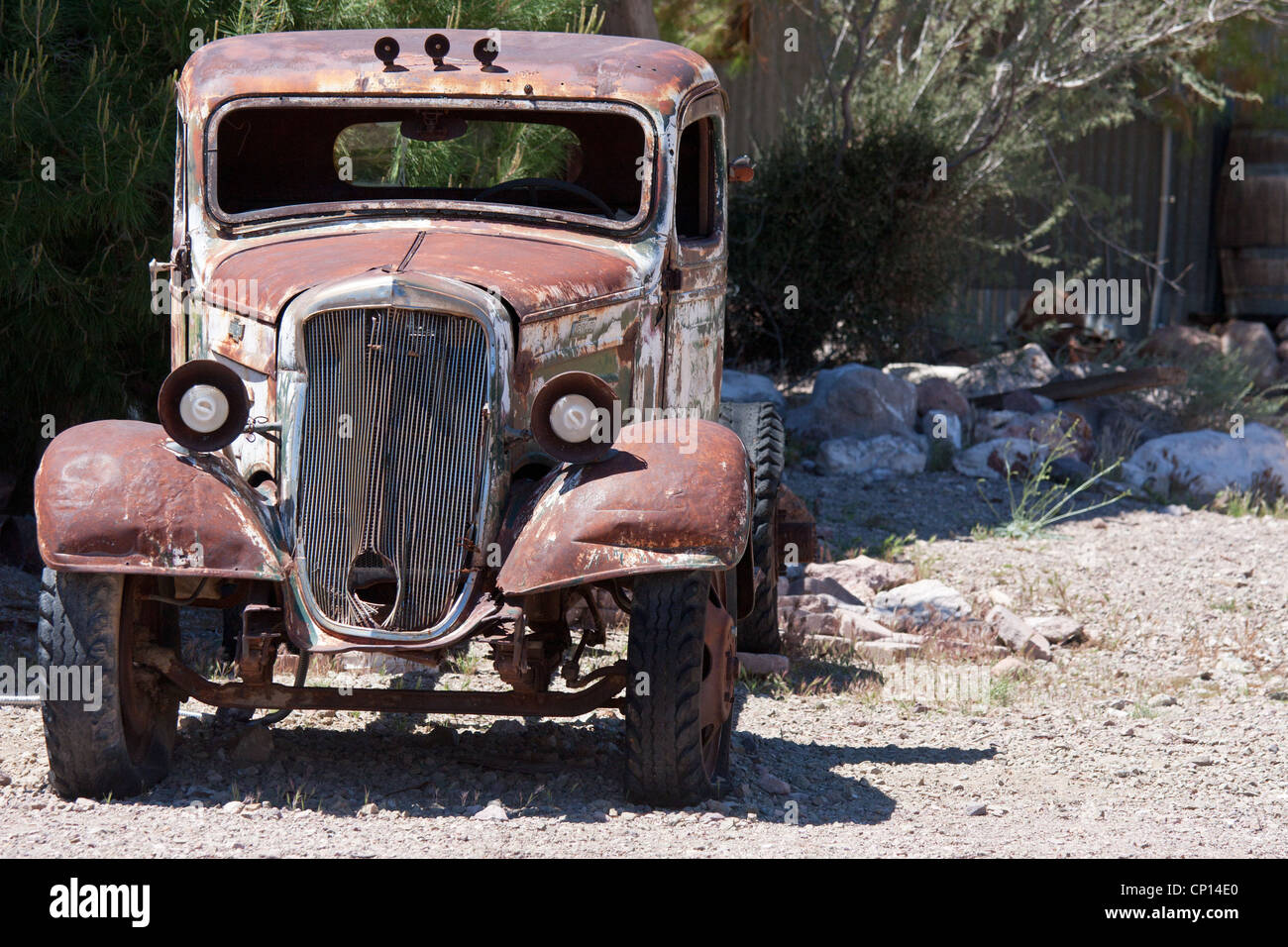 old junk car in the nevada desert in Nelson, Eldorado Canyon Stock