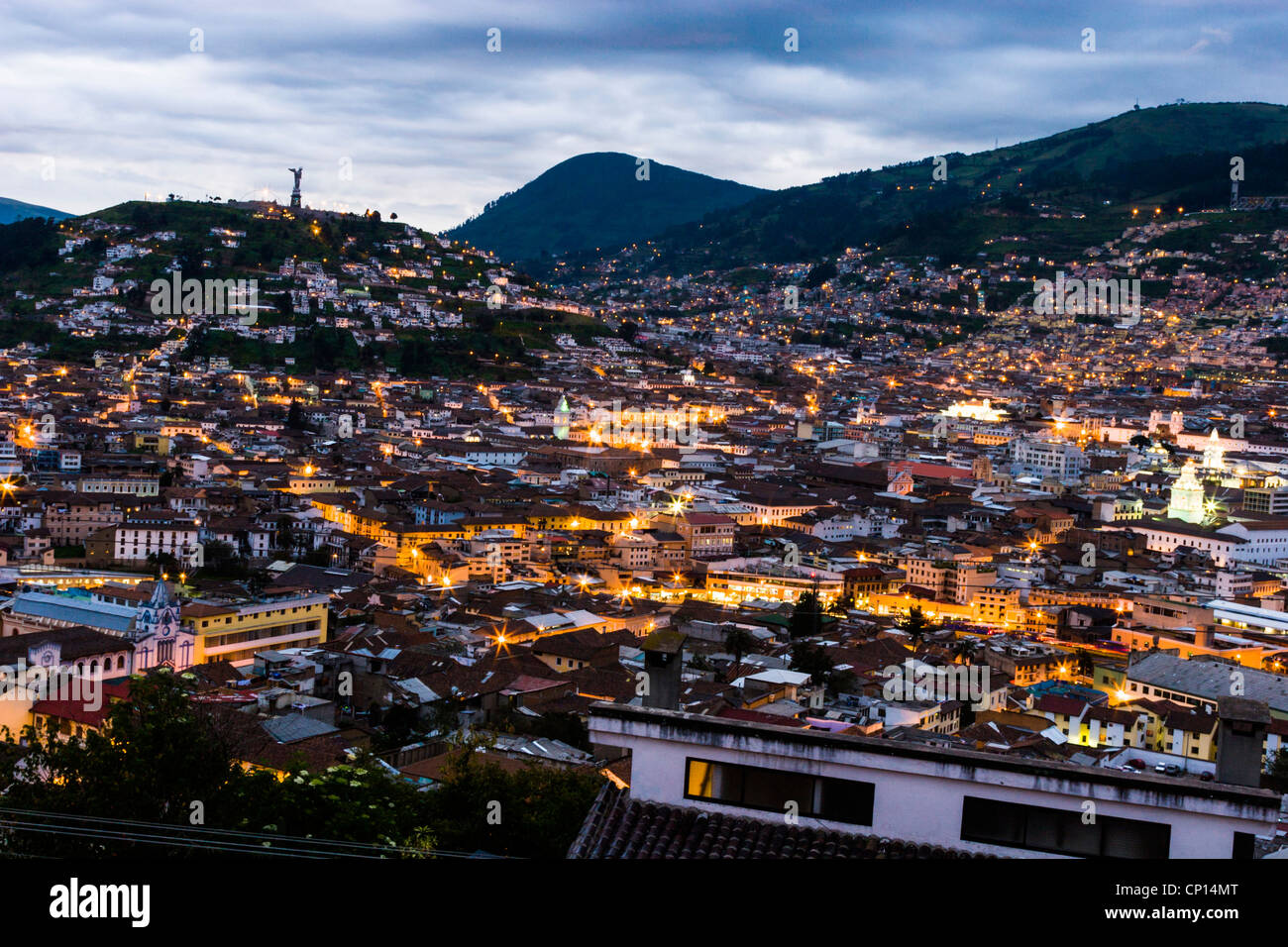 Quito Ecuador at night, view of colonial city or old city Stock Photo