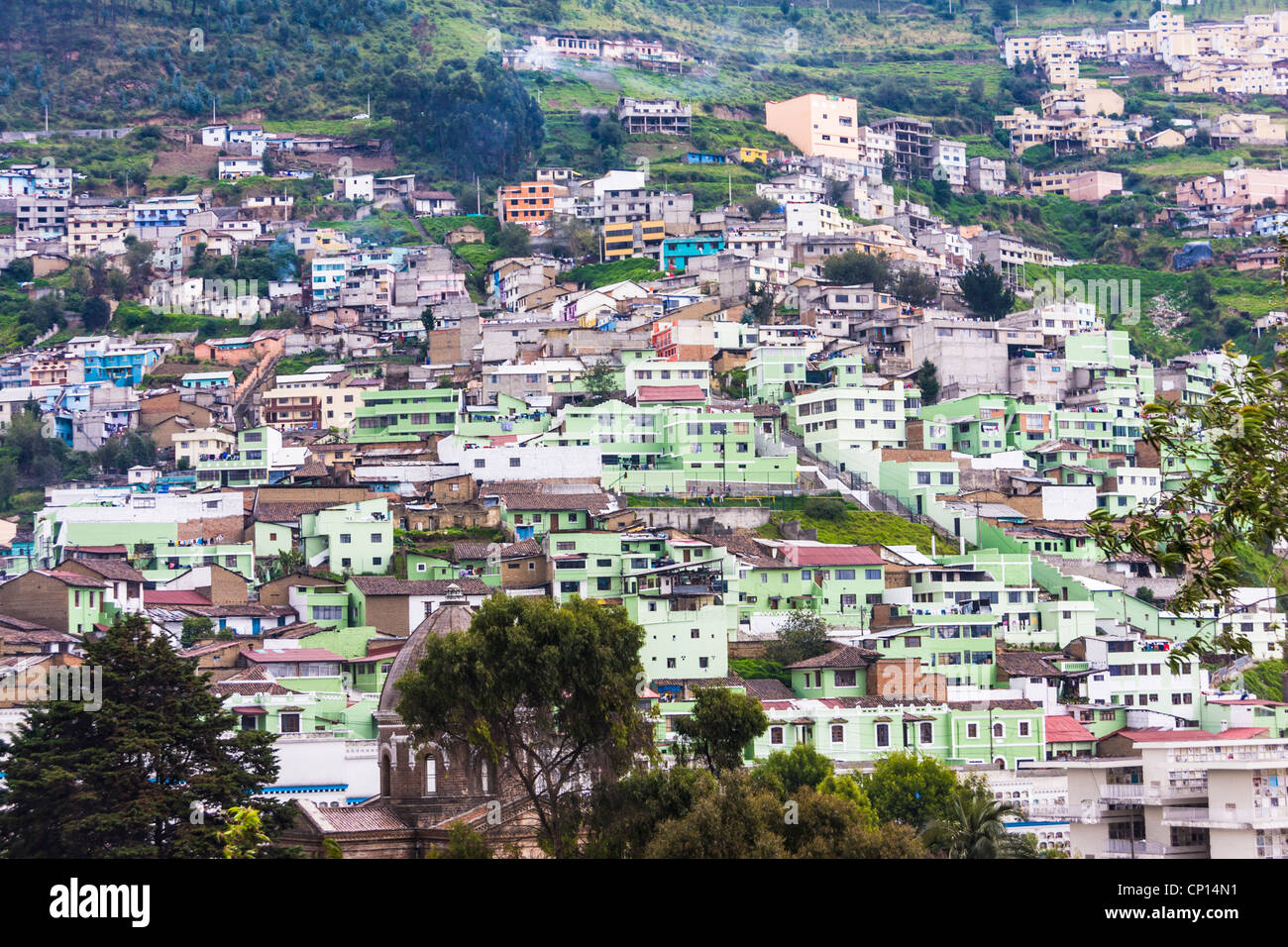 View of Quito, Ecuador, from the Statue of the Virgin of Quito. Stock Photo