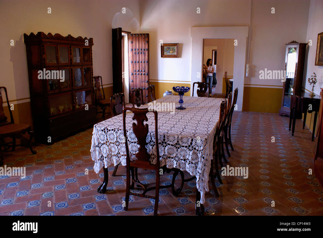 Spanish colonial era dining room, Museo Casa del Afenique, Puebla, Mexico. Stock Photo