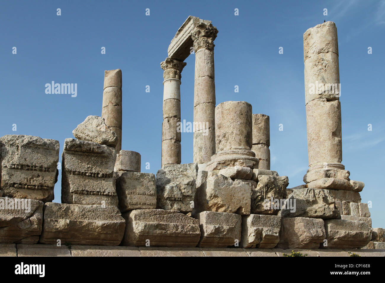 Remains of the Temple of Hercules on the Citadel Hill (Jabal al-Qal'a) at the center of downtown Amman, Jordan. Stock Photo