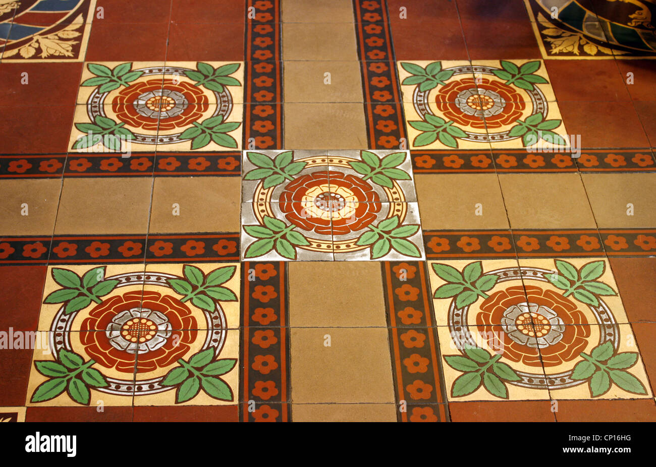 Minton floor tiles at Rochdale Town Hall, Rochdale, Greater Manchester, UK. Stock Photo