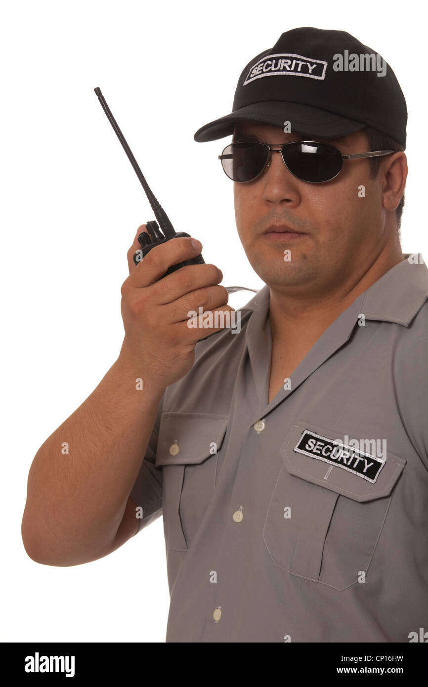 Security guard hand holding cb walkie-talkie radio Stock Photo - Alamy