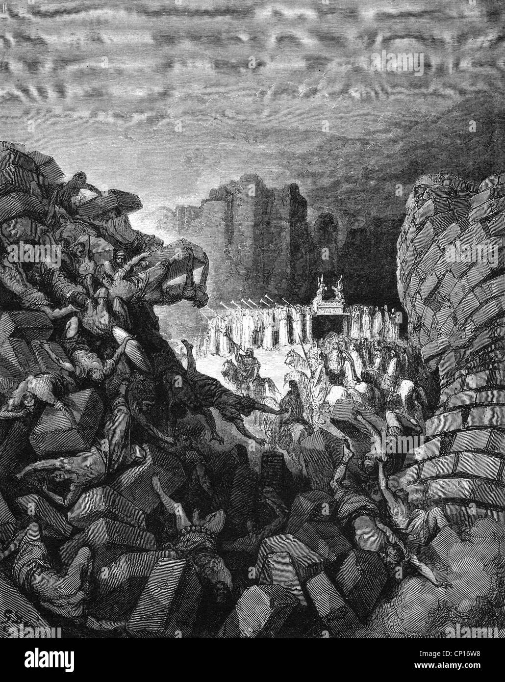 religion, biblical scenes, "Destruction of the walls of Jericho", wood