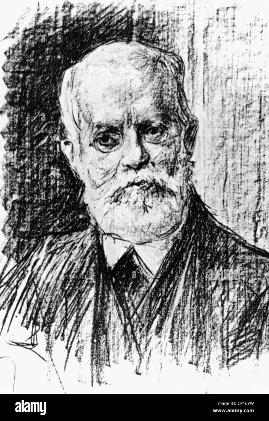 Kautsky, Karl, 16.10.1854 - 17.10.1938, Austrian politician (socialist), portrait, lithograph by Max Liebermann, 19th century, Stock Photo