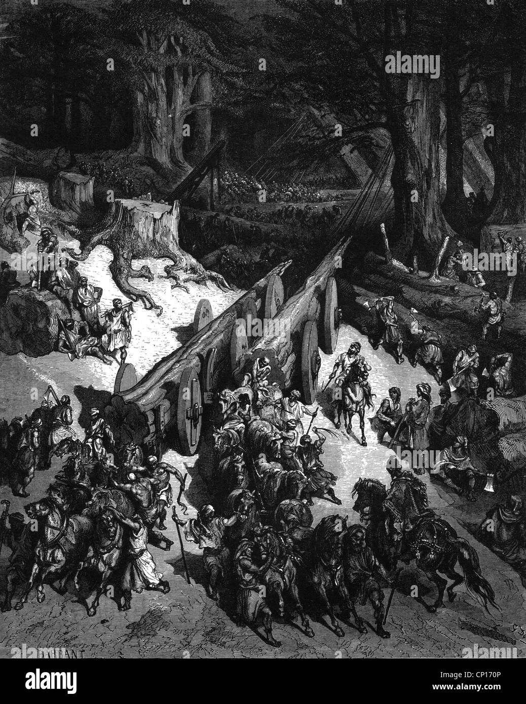 religion, biblical scenes, 'The cedars of Lebanon for building the Temple', wood engraving to the Bible by Gustave Doré, 1866, Artist's Copyright has not to be cleared Stock Photo