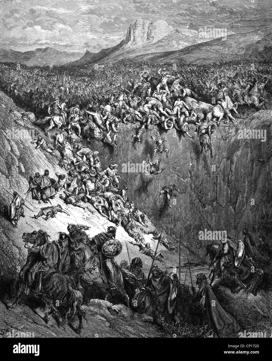 religion, biblical scenes, 'Samson defeats the Philistines', wood engraving to the Bible by Gustave Doré, 1866, Artist's Copyright has not to be cleared Stock Photo