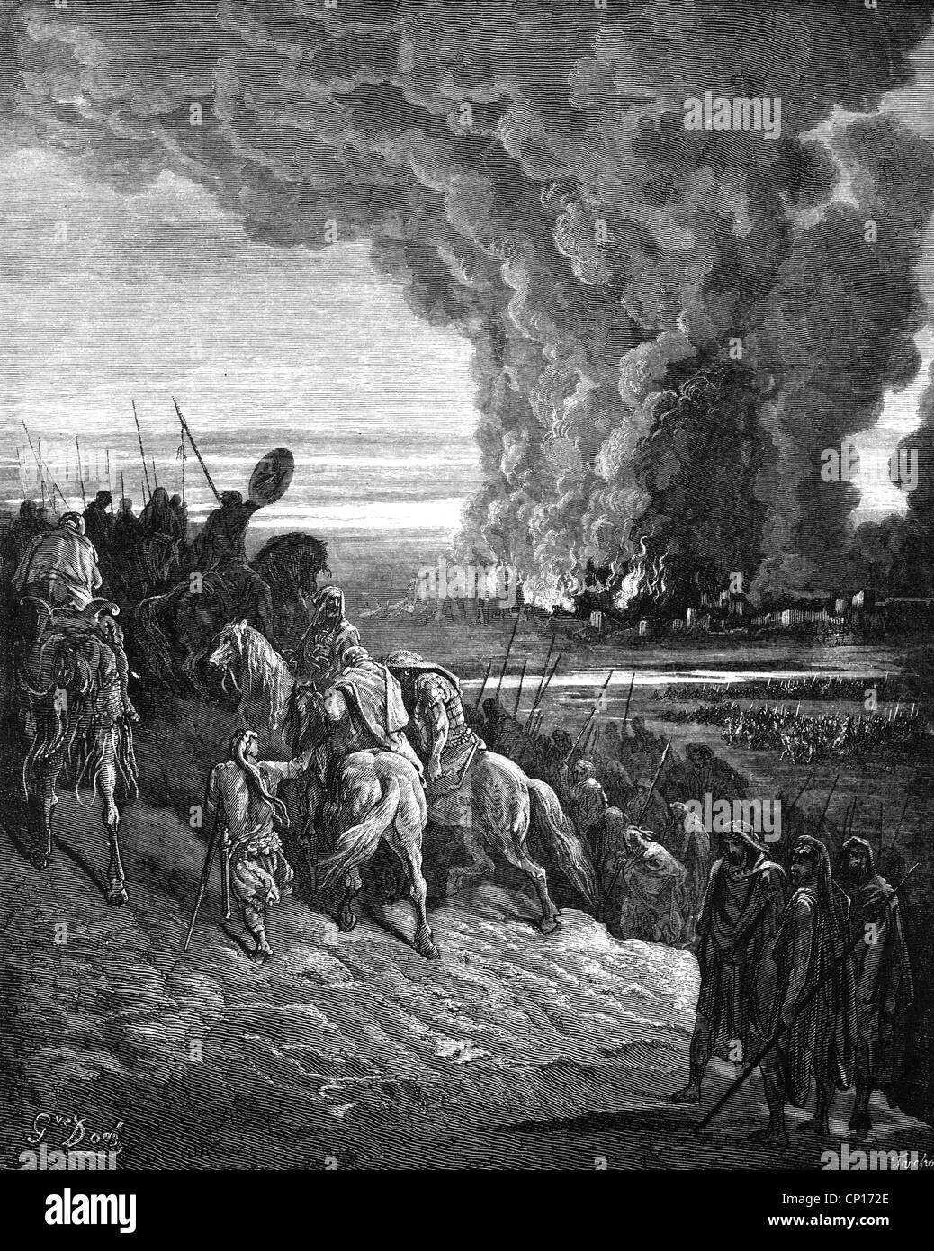 religion, biblical scenes, "Destruction of the city Ai", wood engraving