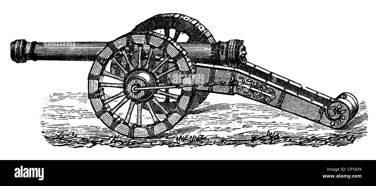 military, artillery, cannon, German twelvepounder from the 16th century, wood engraving, 19th