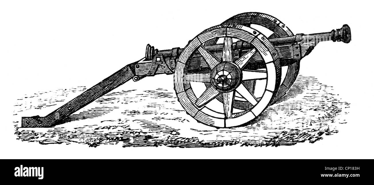 military, artillery, cannon, Italian cannon from the 16th century, wood engraving, 19th century