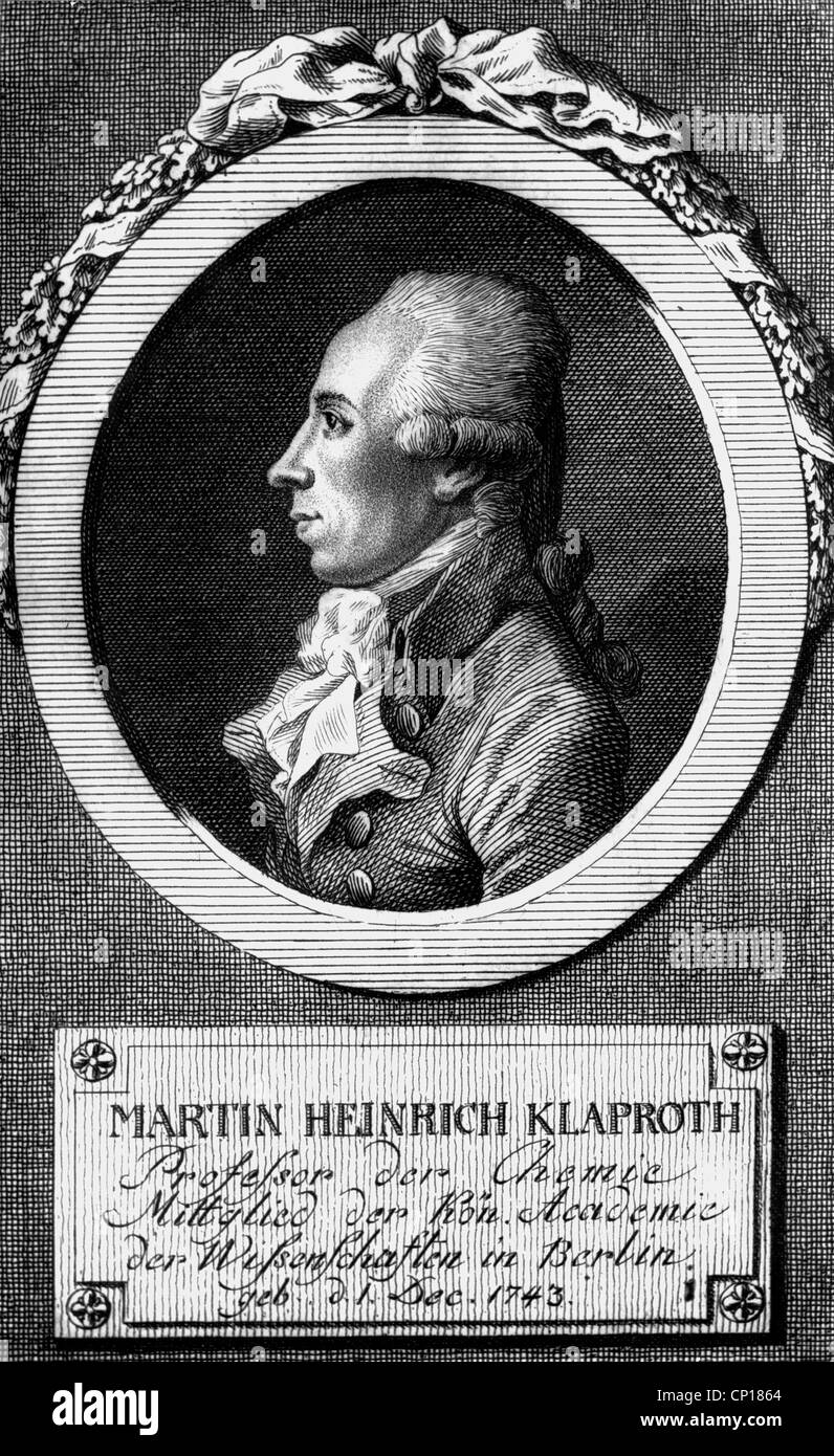Klaproth, Martin Heinrich, 1.12.1743 - 1.1.1817, German scientist (chemist), portrait, side-face in frame, copper engraving, 18th century, Artist's Copyright has not to be cleared Stock Photo