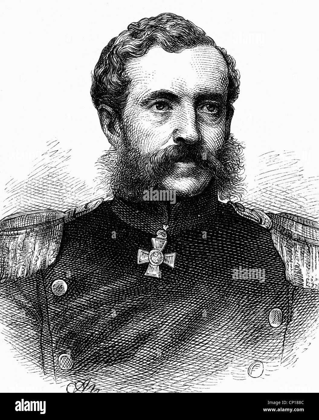 Langenbeck, Bernhard v., 9.11.1810 - 29.9.1887, German surgeon and medical officer, portrait, in uniform, wood engraving by Adolf Neumann, 19th century, , Stock Photo