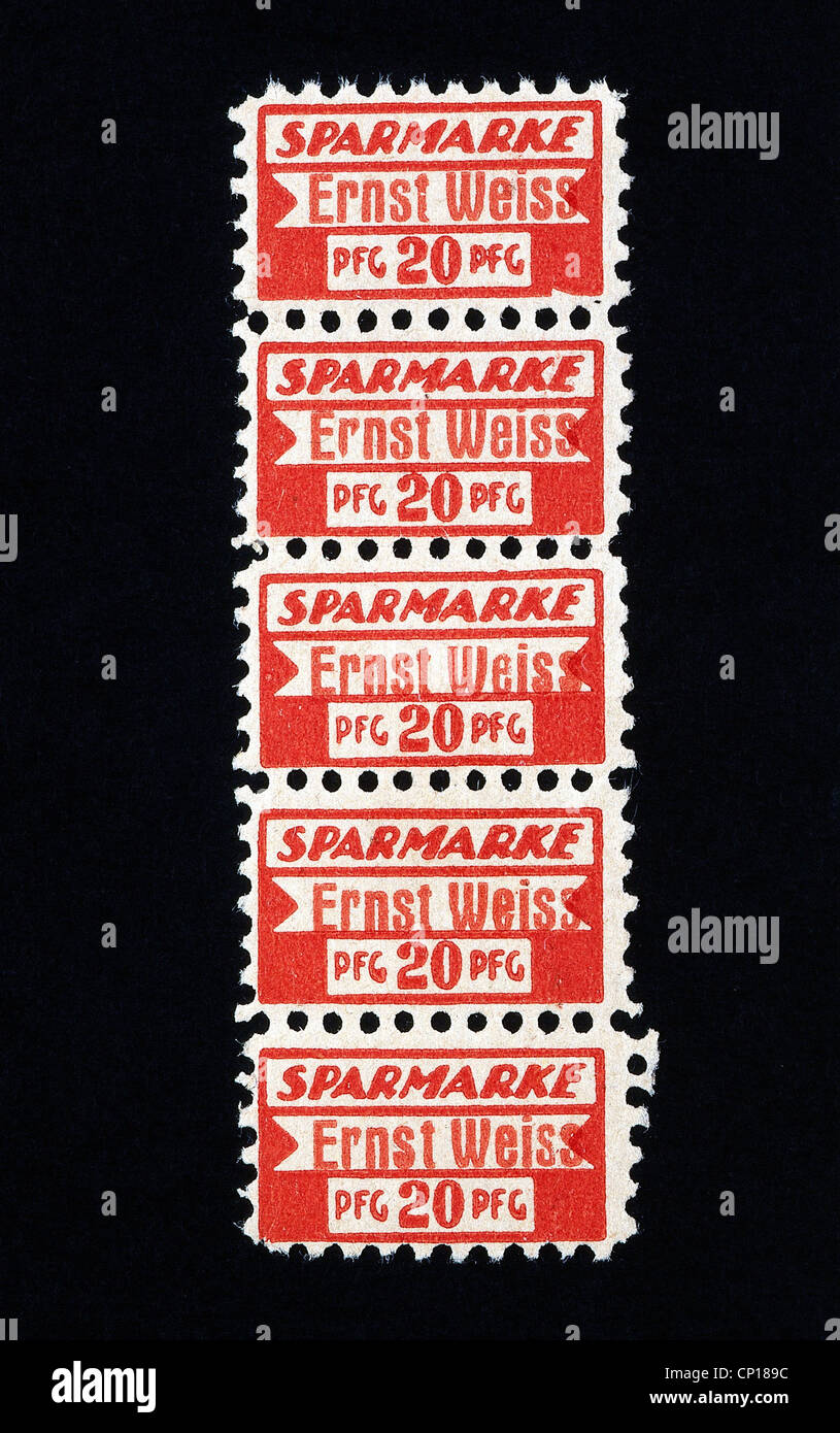 trade, discount tickets, saving stamps about 20 Pfennig, Ernst Weiss