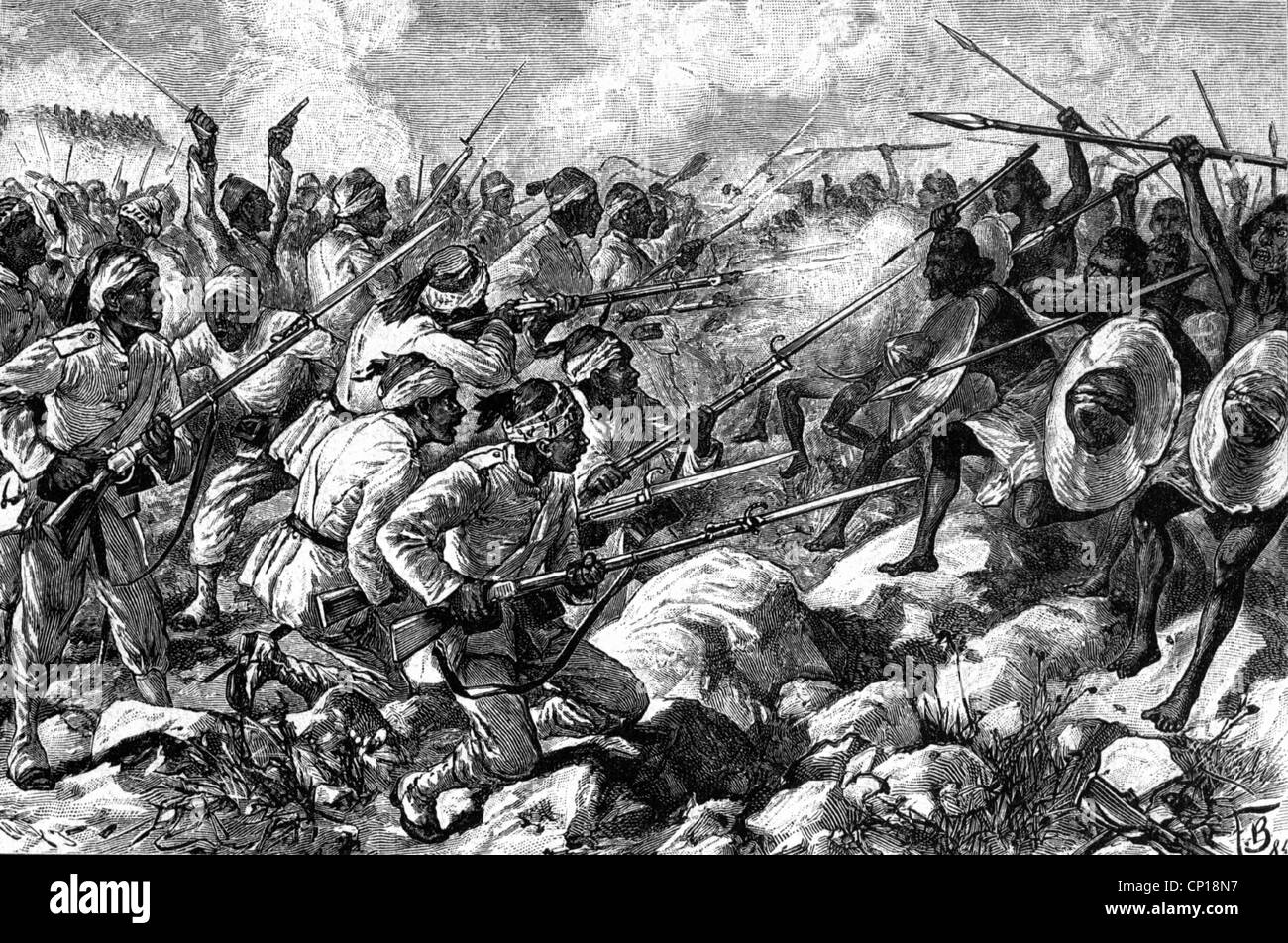 geography / travel, Sudan, Mahdist War 1881 - 1898, Egypt soldiers fighting with rebels, after drawing by Fritz Berger, wood engraving, 1884, 1880s, 19th century, historic, historical, campaign, campaigns, , soldiers, military, colonial, colonialism, war, insurgent, insurgents, rebel, rebels, revolter, revolters, revolution, revolt, insurgency, revolts, rebellion, national uprising, national uprisings, riot, riots, battlefield, Northern Africa, Sudanese, people, Additional-Rights-Clearences-Not Available Stock Photo