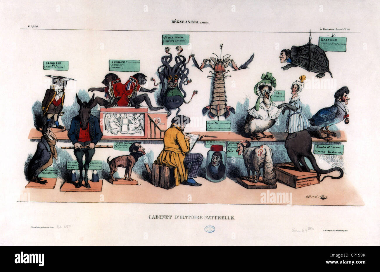 geography / travel, France, politics, caricature 'Cabinet d' histoire naturelle', drawing by J. J. Grandville, 1833, Artist's Copyright has not to be cleared Stock Photo