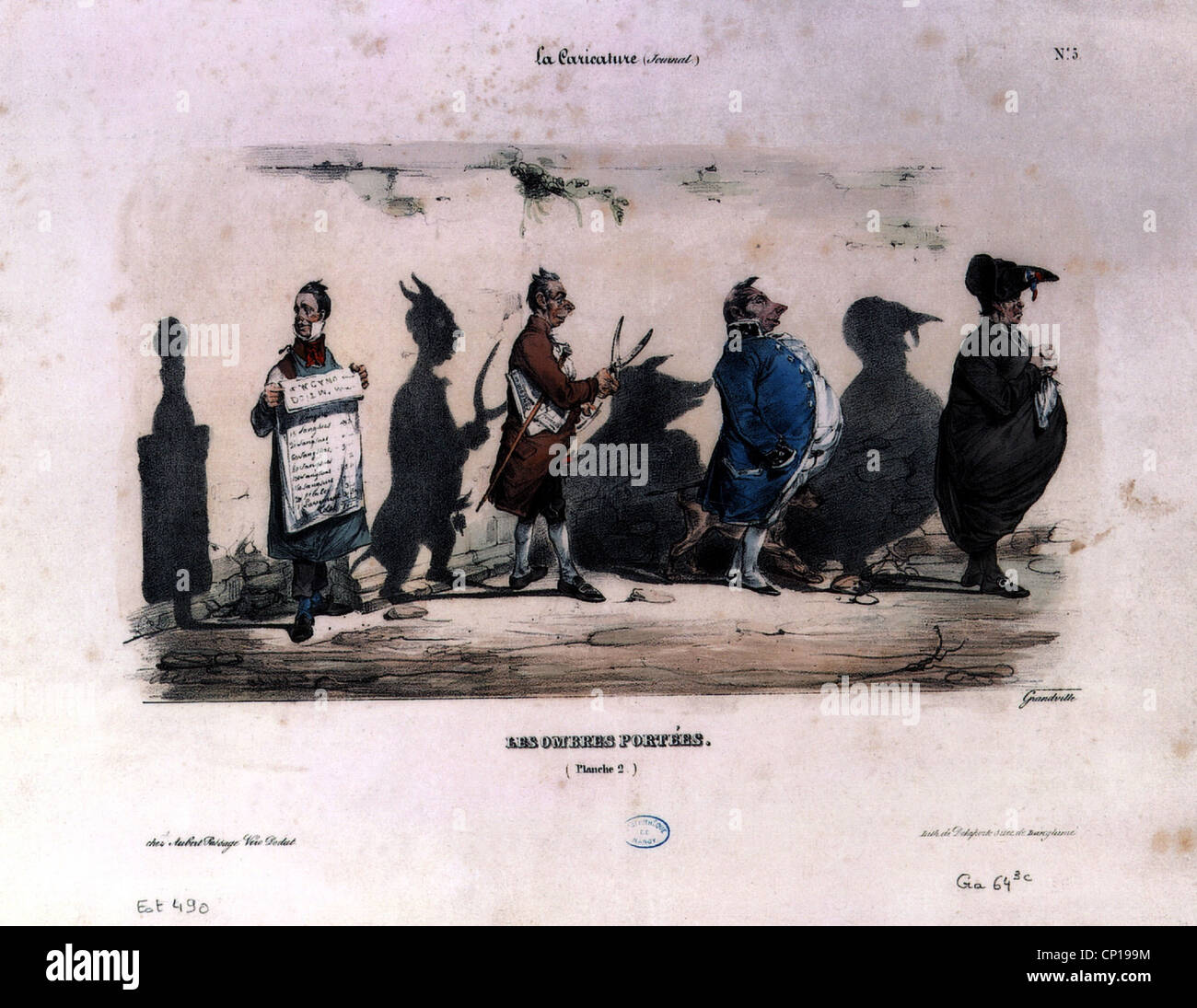 geography / travel, France, politics, caricature , 2nd sheet, 'Les ombres portees'(drop shadow), drawing by J. J. Grandville, 1830, , Artist's Copyright has not to be cleared Stock Photo