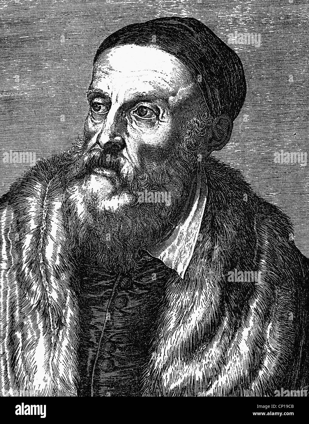 Titian (Tiziano Vecellio), circa 1480 - 27.8.1576, Italian painter, portrait, copper engraving by Agostino Caracci, 16th century, , Artist's Copyright has not to be cleared Stock Photo
