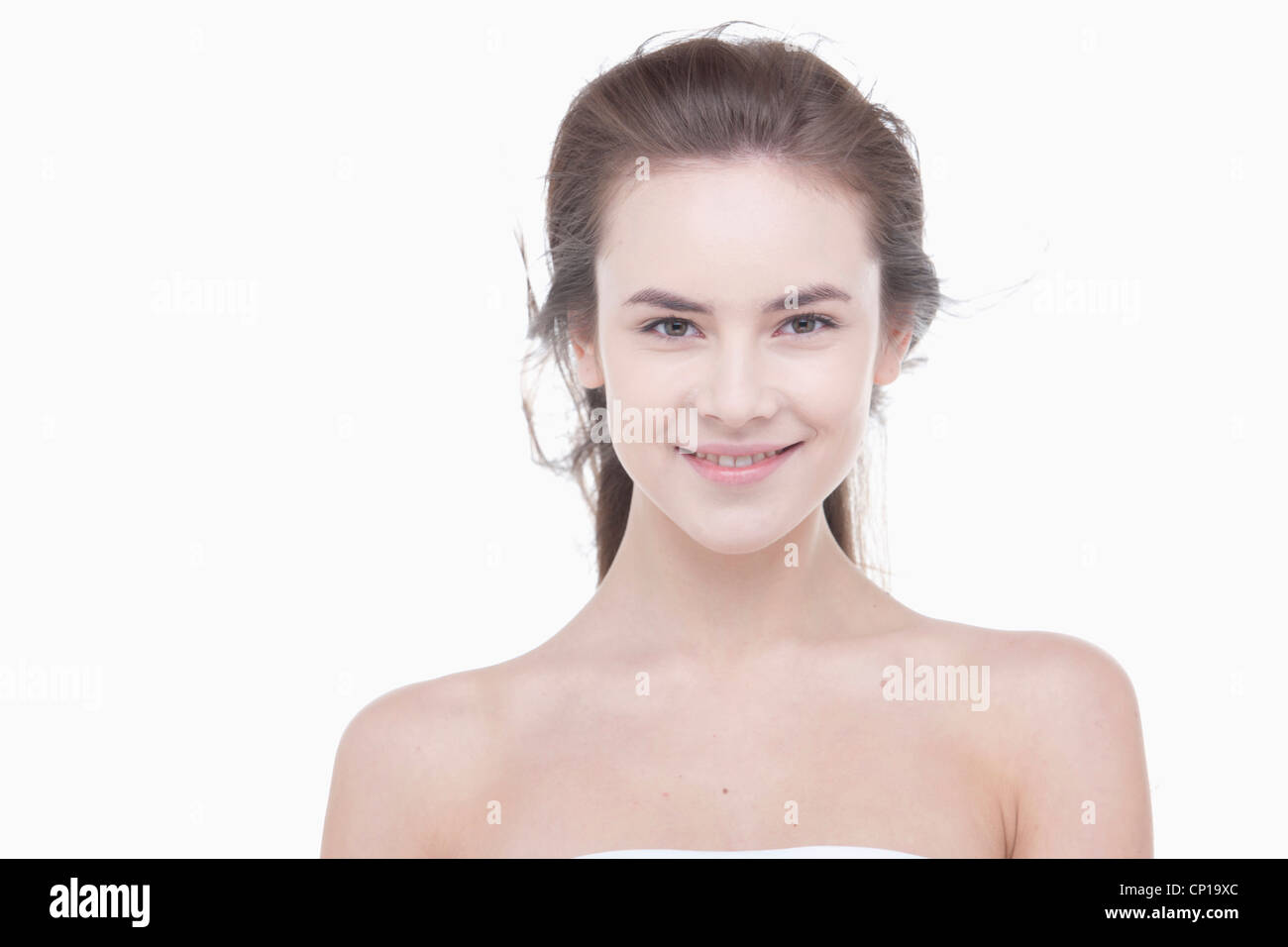 A woman with windblown hair Stock Photo Alamy