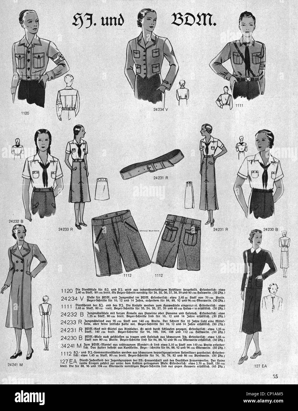 National Socialism / Nazism, organization, Hitler Youth, uniforms of the Hitler Youth and the League of German Girls, do-it-yourself sewing instruction, from 'Frauen-Warte', July 1939, Additional-Rights-Clearences-Not Available Stock Photo