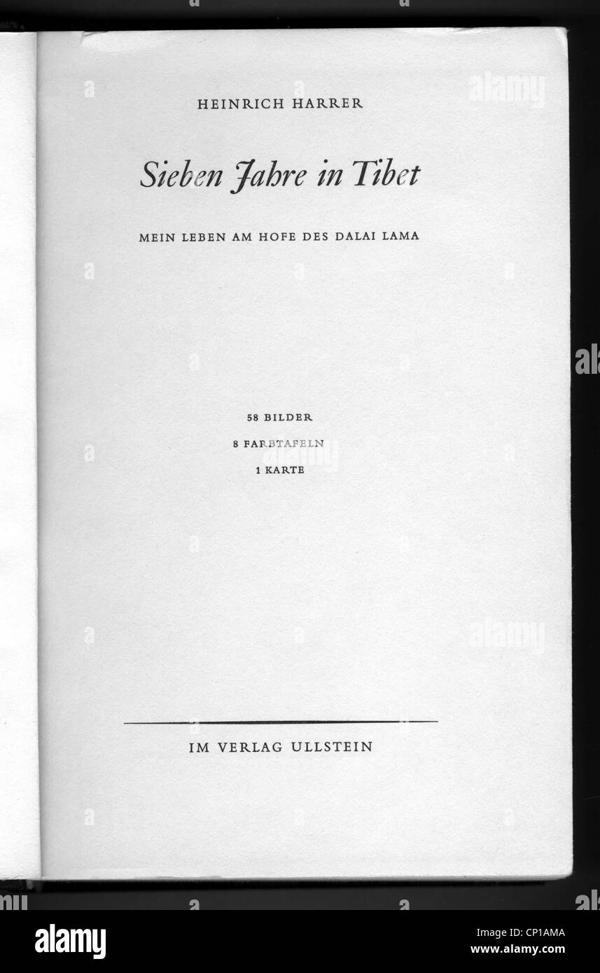book, Heinrich Harrer: 'Sieben Jahre in Tibet' (Seven Years in Tibet), first edition, Ullstein publishing house, Berlin 1952, title page, Additional-Rights-Clearences-Not Available Stock Photo