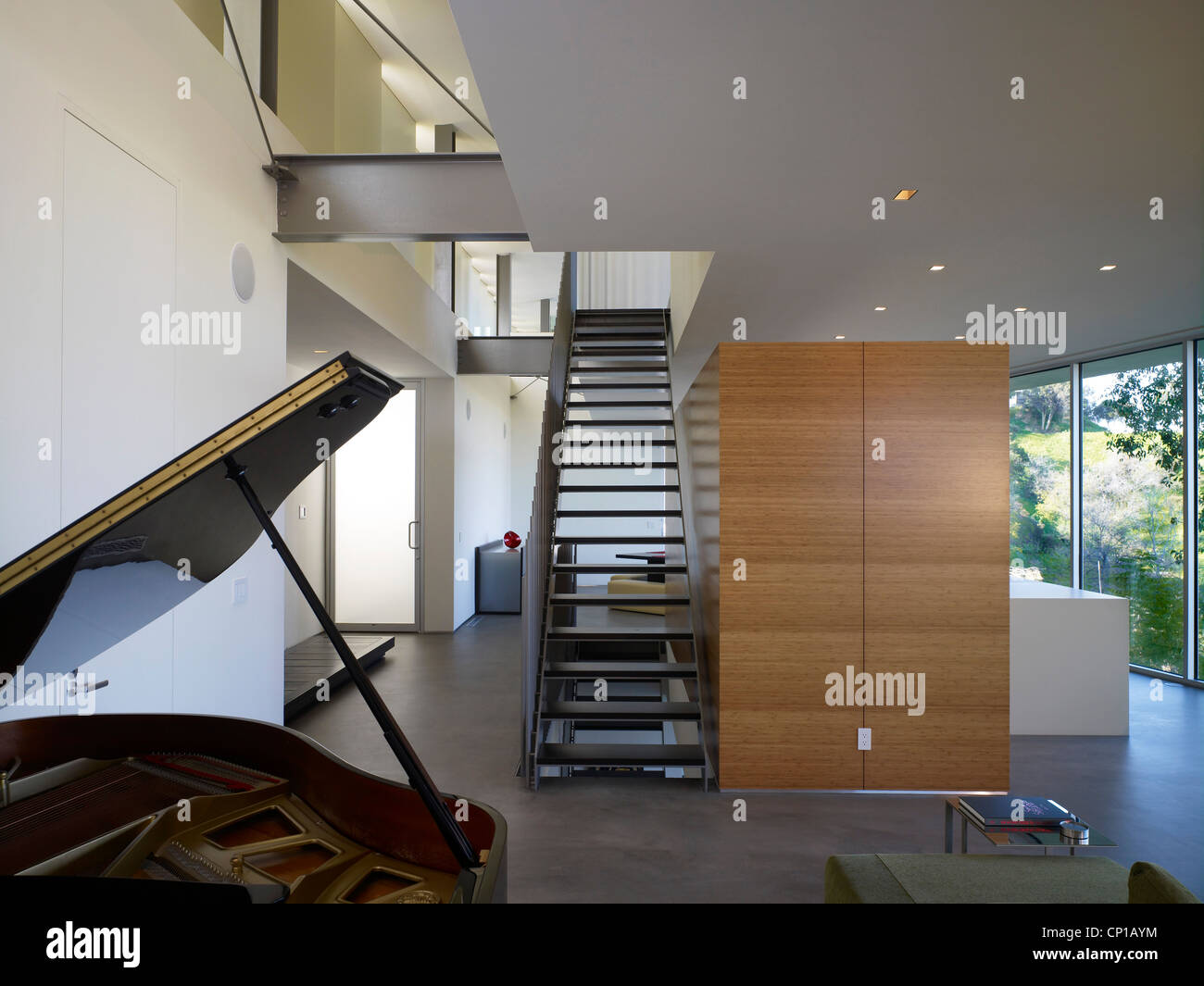 Grand piano in double height open plan entrance hall of Briarcrest