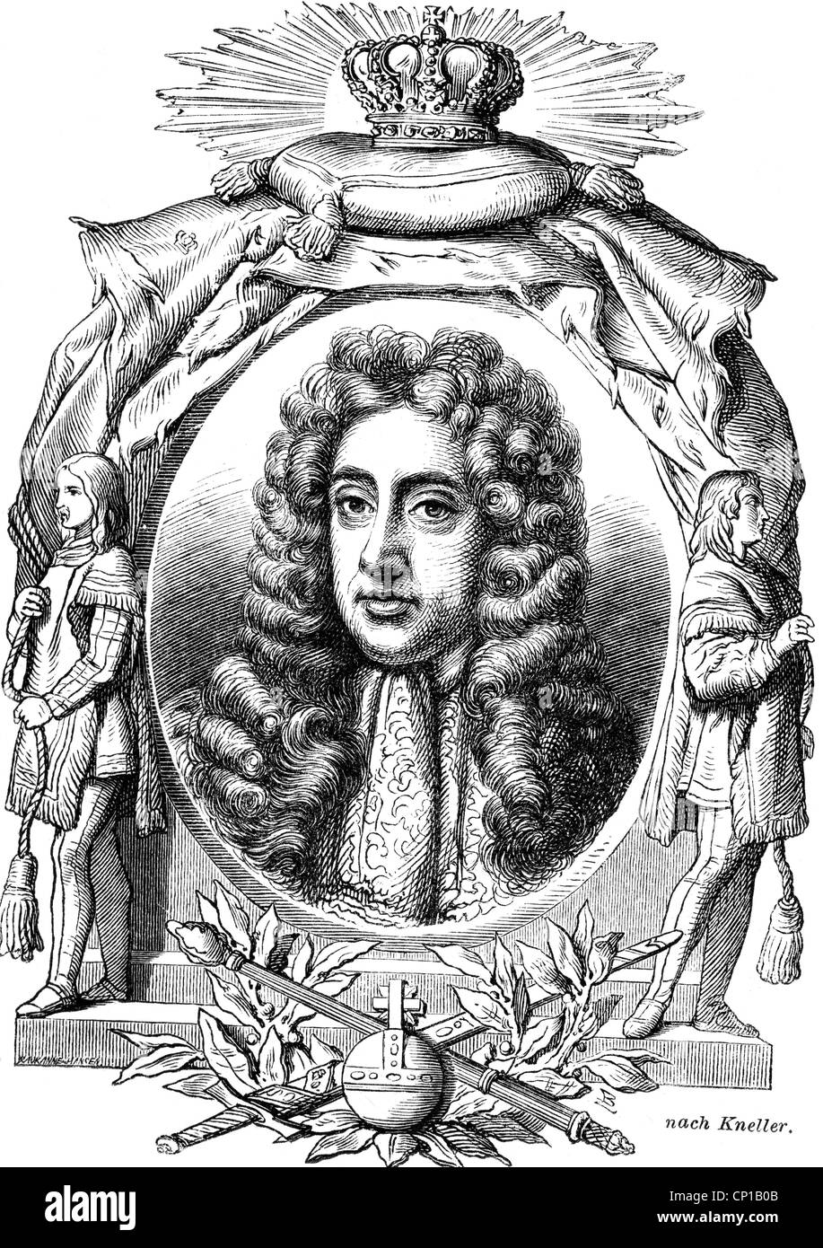 James II, 24.10.1633 - 17.9.1701, King of England 6.2.1685 - 11.12.1688, portrait, wood engraving, 19th century, , Stock Photo