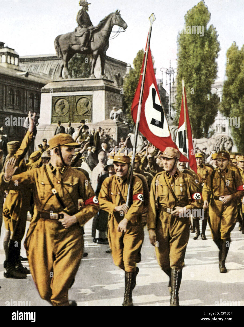 Wessel, Horst, 9.10.1907 - 23.2.1930, German Nazi activist, half length, as leader of a SA unit in Nuremberg 1929, coloured photo, detail with H. Wessel, Stock Photo