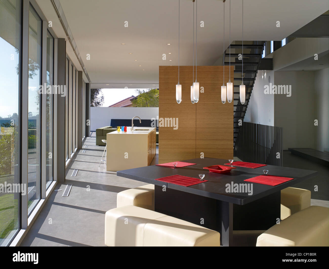 Open plan dining room with freestanding kitchen in Briarcrest House