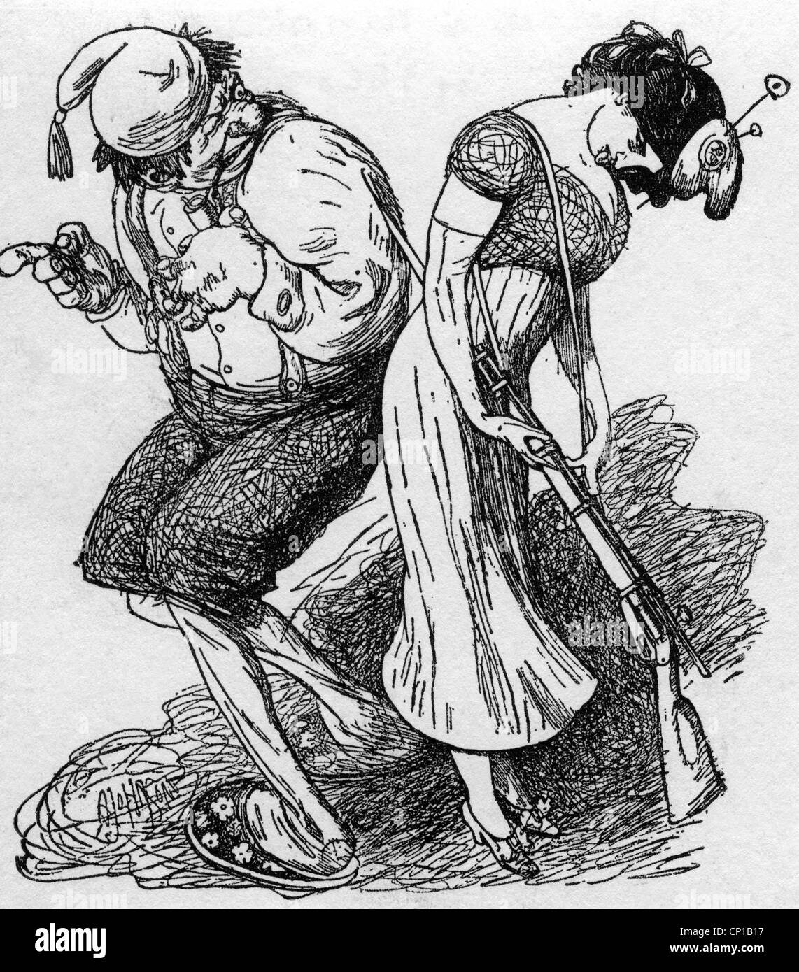 The German Michel, national character (first mentioned in the sayings collection from 1541 by Sebastian Franck, political caricature by Arthur Johnson (1874 - 1954), Stock Photo