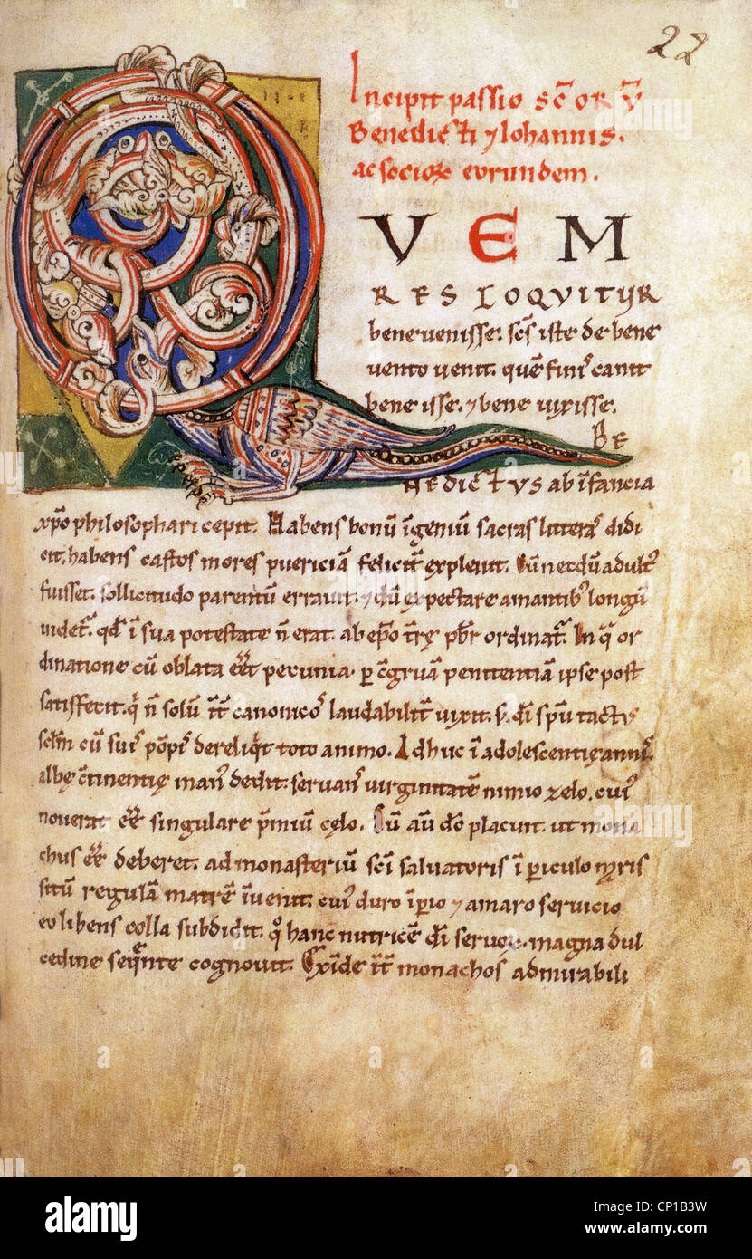 literature, Middle Ages, 'Vita Quinque Fratrum Eremitarum' des Brun von Querfurt, 11th century, page, national library Berlin, Additional-Rights-Clearences-Not Available Stock Photo