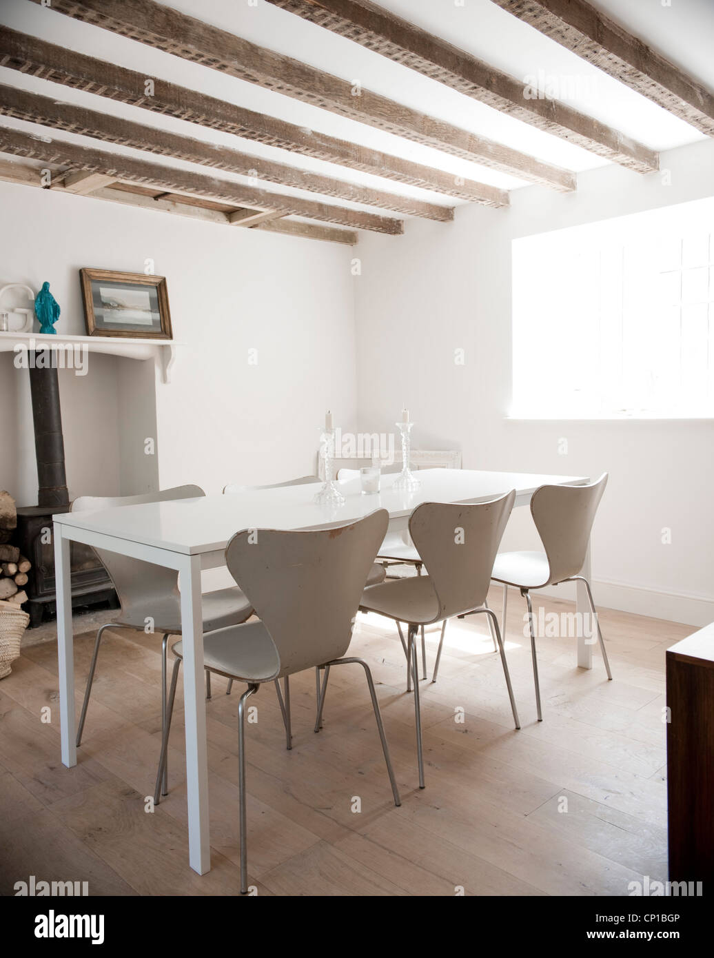 Beamed dining room, Orchard Cottage, UK. Stock Photo