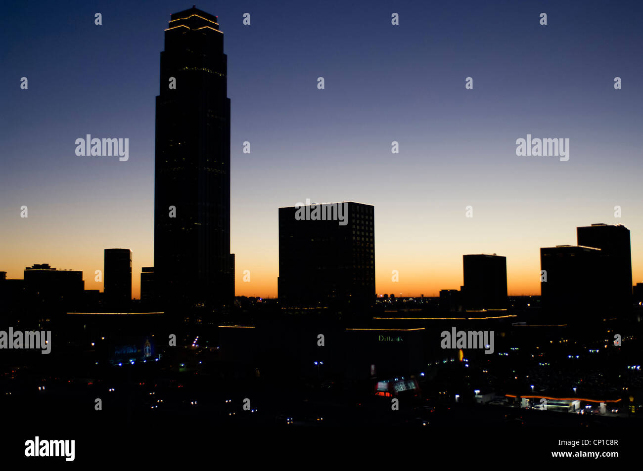 View of the Galleria Mall area of Houston at sunset. Stock Photo