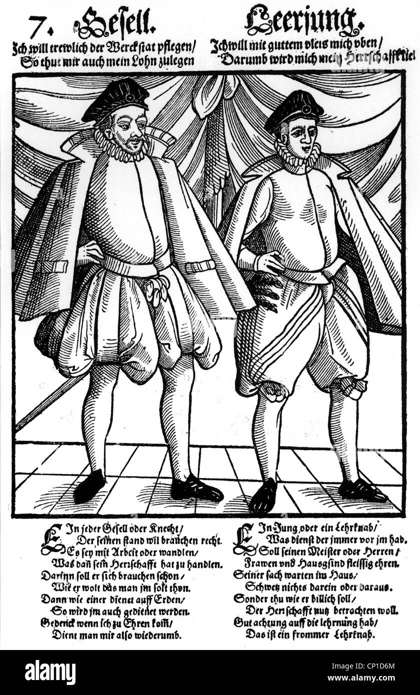 handcraft, journeymen, journeyman and apprentice, woodcut, Germany