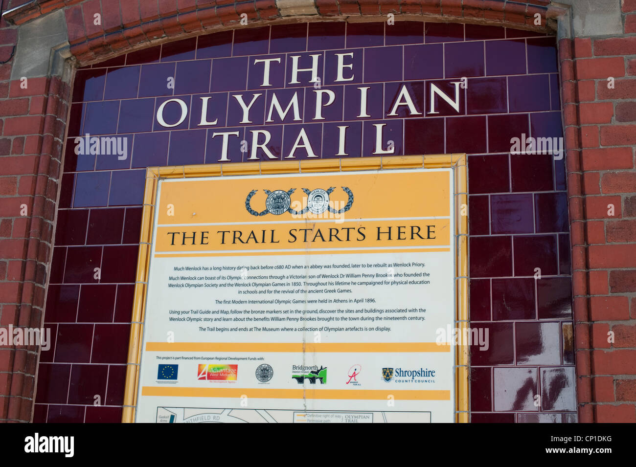 Much Wenlock Olympian Trail notice Shropshire Stock Photo