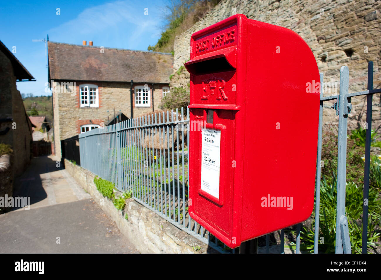 Red post box ,Ludlow, Shropshire Stock Photo