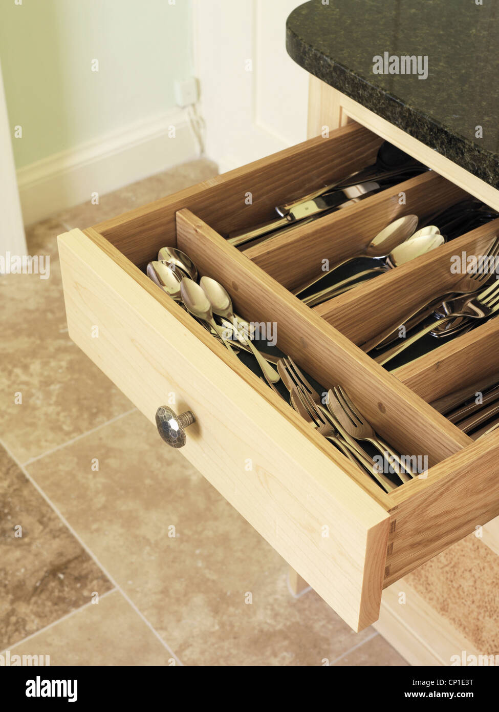 Open cutlery drawer Stock Photo Alamy