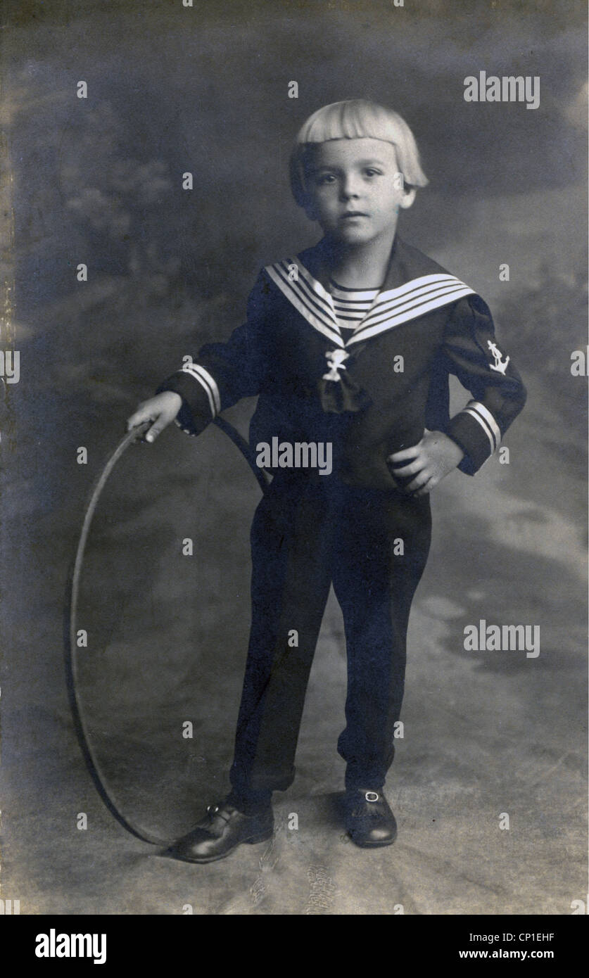 people, children, boy in sailor suit, full length, picture postcard, Germany, 1925, Additional-Rights-Clearences-Not Available Stock Photo