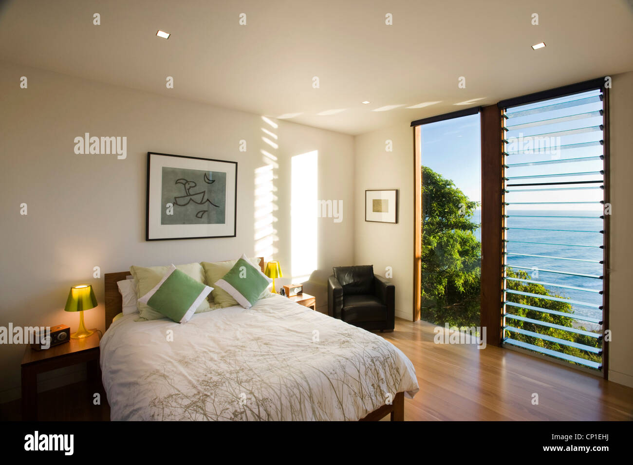 Bedroom With Slatted Glass Window For Ventilation On Wye River Victoria Australia Architect Jackson Clement Burrows 2008 Stock Photo Alamy
