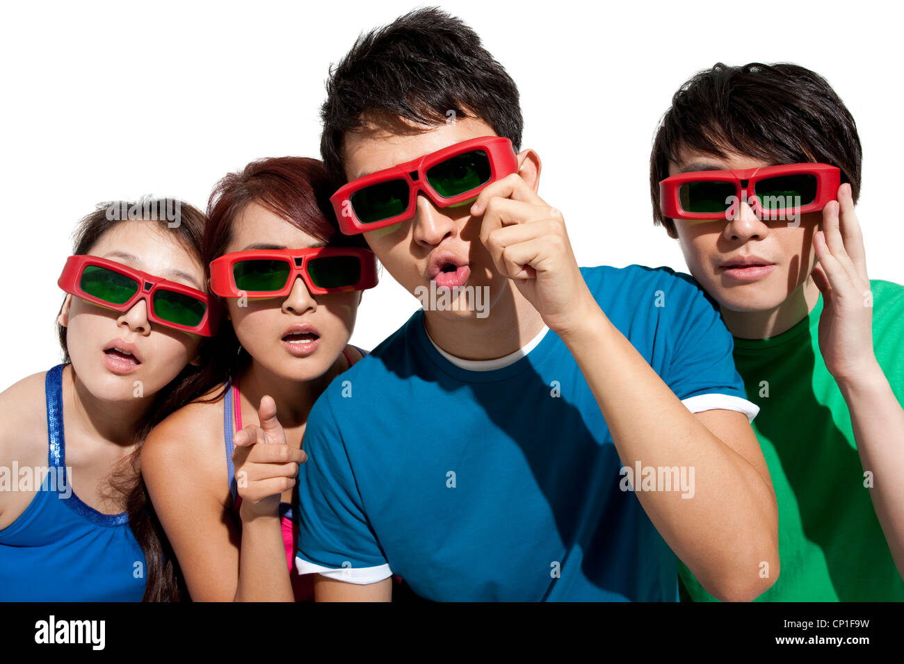 Young people waching 3D movie Stock Photo
