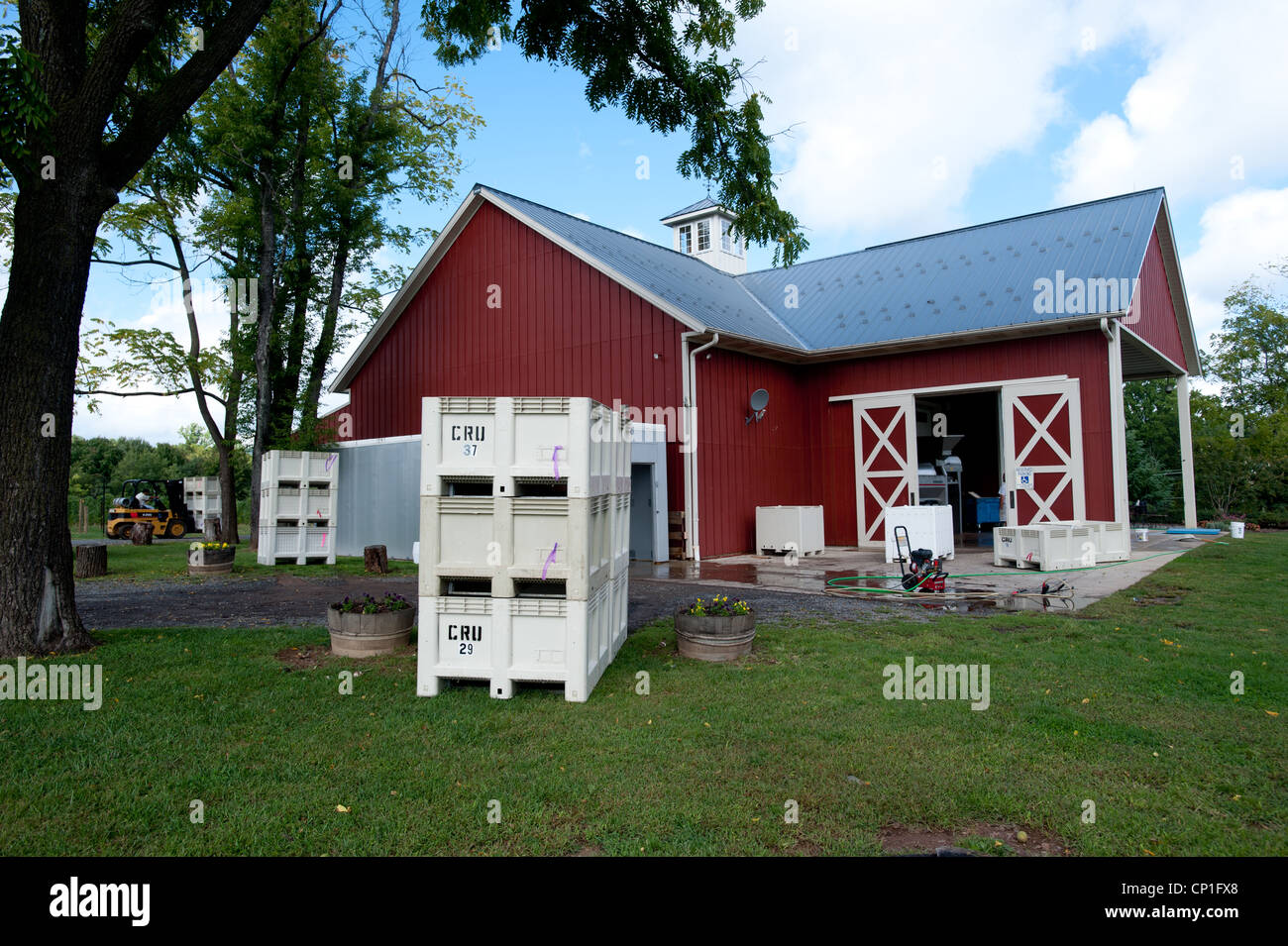 View of barn of winery processing and crushing grapes Stock Photo