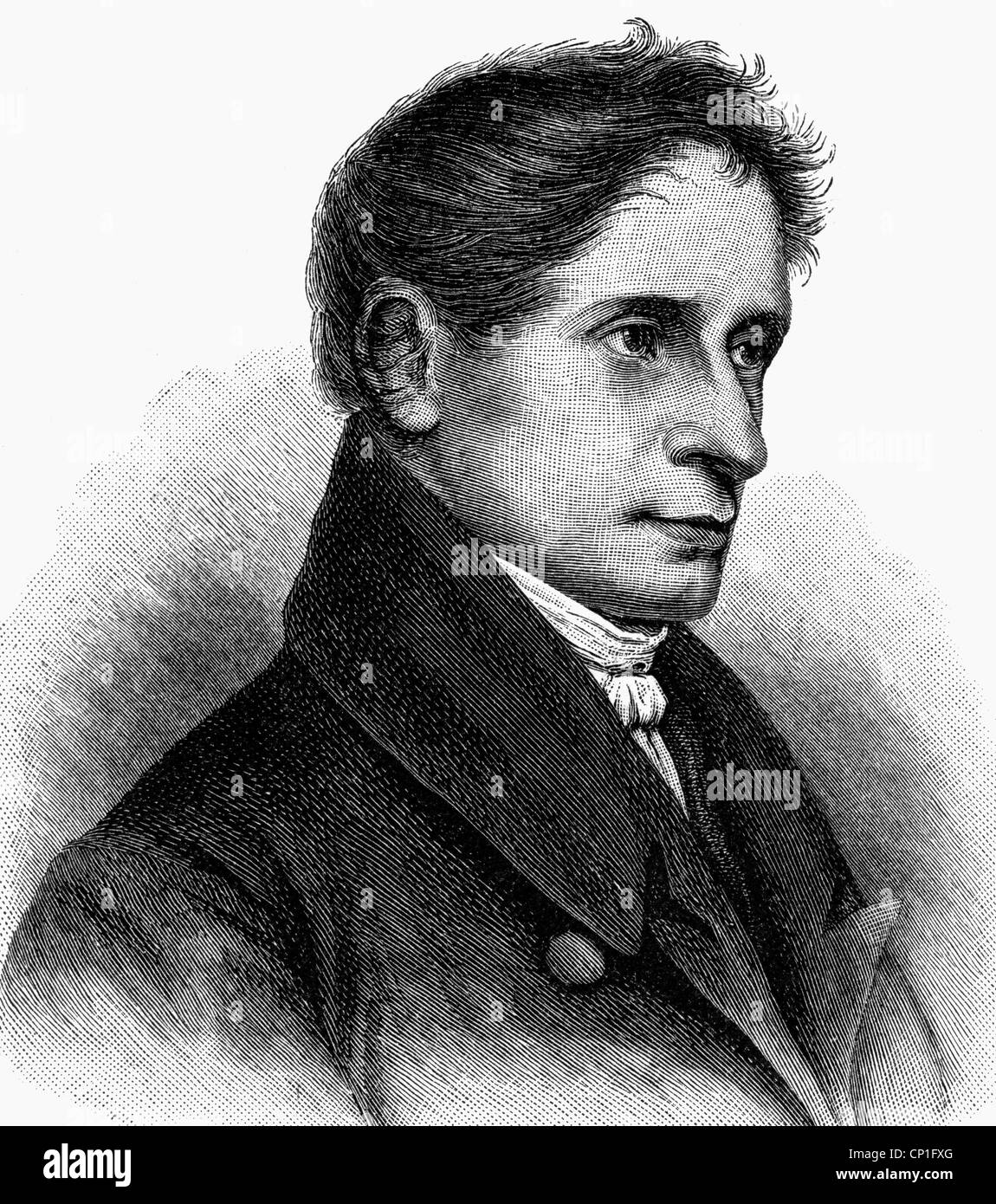 Eichendorff, Joseph von, 10.3.1788 - 26.11.1857, German author / writer, portrait, wood engraving after drawing by Franz Kugler, 1832, , Stock Photo